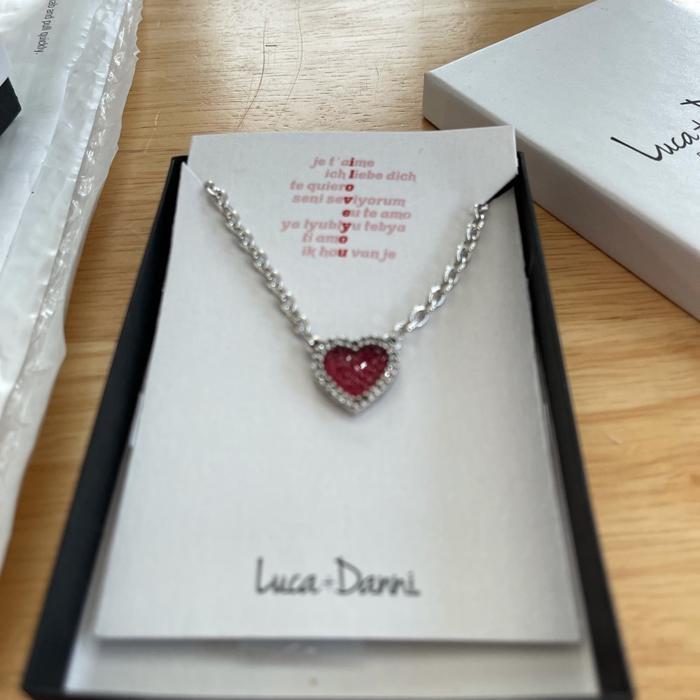 Luca + Danni crystal heart necklace. Nib